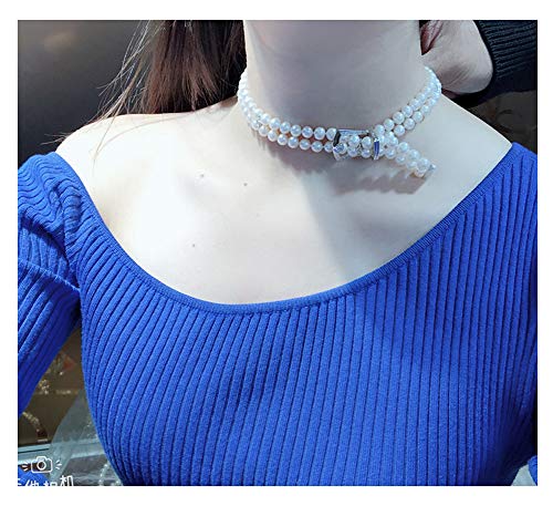 Collar de perlas blancas de agua dulce natural y cadena corta de diamantes también puede ser una caja de regalo de gama alta para pulseras para dar regalos de novias.
