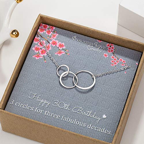 Collar de plata de ley con 3 círculos de infinito para mujer de 3 décadas, 30 años de edad