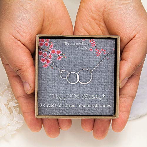 Collar de plata de ley con 3 círculos de infinito para mujer de 3 décadas, 30 años de edad