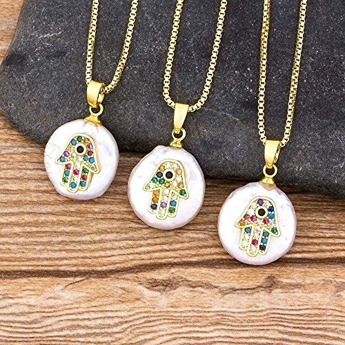 Collar Oro Pavo Ojo Azul Manos Fátima Palma Cz Collar Regalo para Mujeres Joyería De Cobre Al por Mayor Collar De Cadena De La Suerte Regalo para Mujeres Hombres Regalos