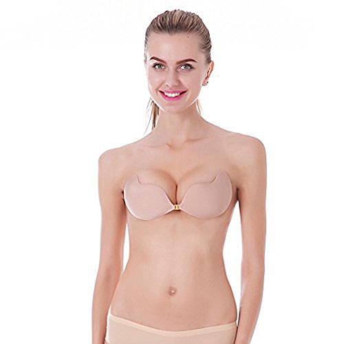 Colleer Sujetador Adhesivo, Profesional Push Up De Silicona Bra Invisible Adhesivo Reutilizable sin Tirantes Espalda para Mujer para El Vestido de La Boda (C, Beige)