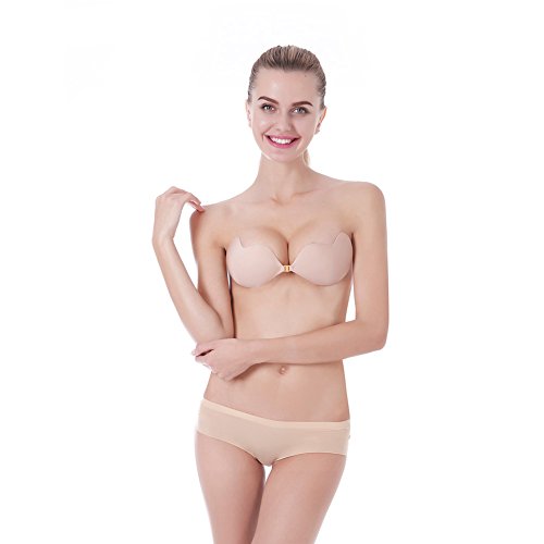 Colleer Sujetador Adhesivo, Profesional Push Up De Silicona Bra Invisible Adhesivo Reutilizable sin Tirantes Espalda para Mujer para El Vestido de La Boda (C, Beige)