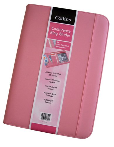 Collins- Carpeta archivadora con anillas con cremallera y acolchado externo color rosa