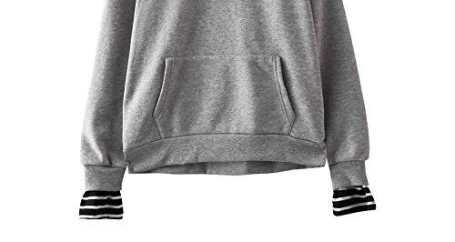 Color sólido falso de dos piezas suéter con capucha suelto casual femenino Gris gris S