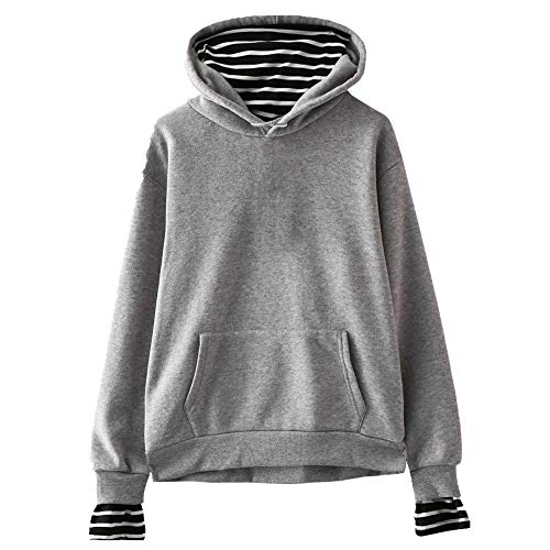 Color sólido falso de dos piezas suéter con capucha suelto casual femenino Gris gris S