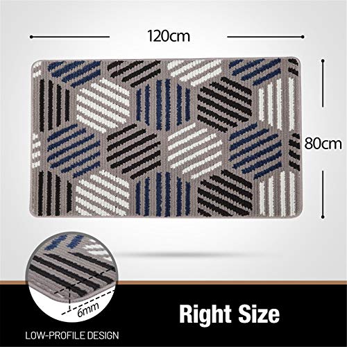 Color&Geometry Felpudo de Entrada, Interior Alfombra Antideslizante, Tapete para Puerta Lavable a Máquina, Absorbente para Pasillo, Cocina, Jardín, 80 x 120 cm, Azul