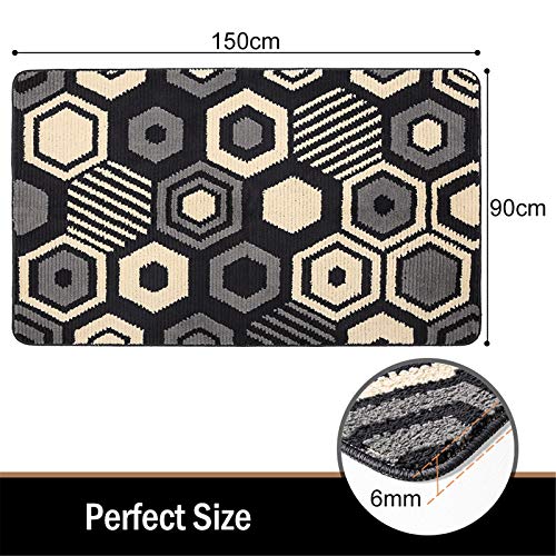 Color&Geometry Felpudo de Entrada, Interior Alfombra Antideslizante, Tapete para Puerta Lavable a Máquina, Absorbente para Pasillo, Cocina, Jardín, 90 x 150 cm, Negro