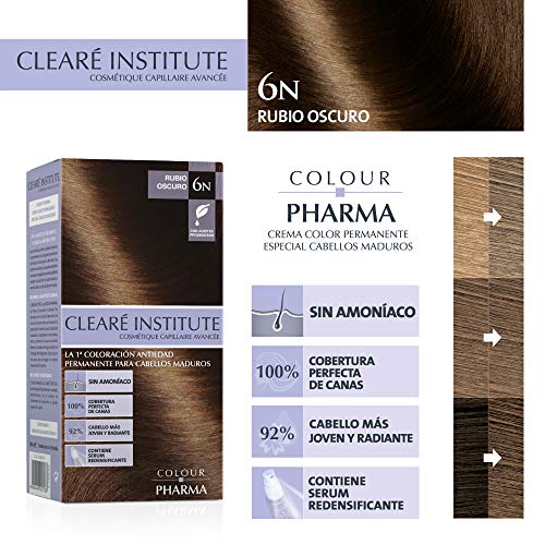 Colour Pharma - Tinte Sin PPD ni Amoniaco, Coloración Antiedad en Crema, Cabello Maduro, 6N.- Rubio Oscuro, 100% Cobertura de Canas Rebeldes, Con Serum Redensificante, T. Dermatológicamente - 180ml