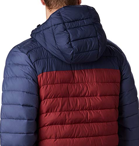 Columbia Powder Lite Hooded Chaqueta De Plumón Con Capucha, Hombre, Rojo (Red Jasper/Collegiate Navy), Talla M