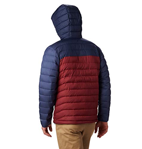 Columbia Powder Lite Hooded Chaqueta De Plumón Con Capucha, Hombre, Rojo (Red Jasper/Collegiate Navy), Talla M
