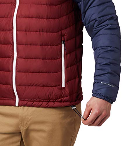 Columbia Powder Lite Hooded Chaqueta De Plumón Con Capucha, Hombre, Rojo (Red Jasper/Collegiate Navy), Talla M
