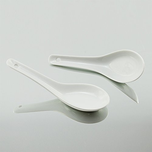 COM-FOUR® 12x cucharas de arroz asiático, cucharas de sopa y servicio hechas de porcelana blanca, por ejemplo, para cuencos de arroz o aperitivos (12 piezas - cucharas)
