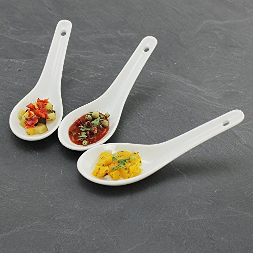 COM-FOUR® 12x cucharas de arroz asiático, cucharas de sopa y servicio hechas de porcelana blanca, por ejemplo, para cuencos de arroz o aperitivos (12 piezas - cucharas)