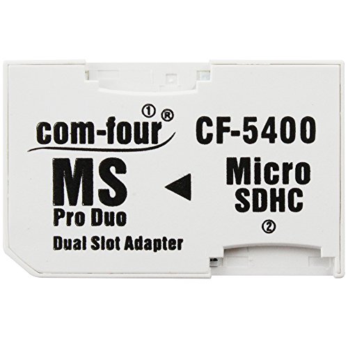 com-four® 2X Adaptador Dual microSD - Adaptador Micro SDHC a MS Pro Duo, Tarjeta Memoria microSD a Memory Stick para PSP, Cámara & Celular, máx. 32GB (2 Piezas)