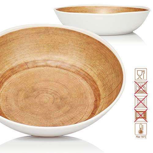 com-four® 2X Cuenco de melamina - Cuenco de plástico de melamina - Cuenco Multifuncional con Motivo de Madera para Fruta, muesli, Patatas Fritas - irrompible