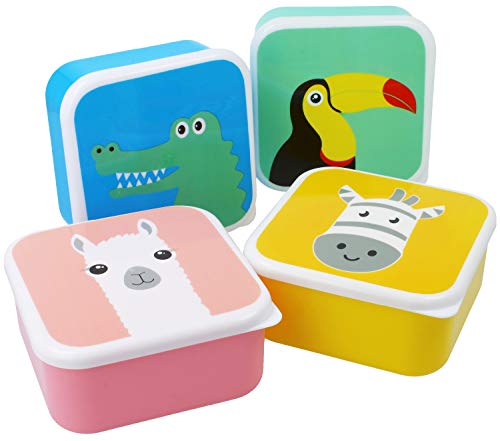 com-four® 4x fiambrera para llevar - fiambrera colorida para niños con motivos de animales geniales (04 piezas - mezclar)
