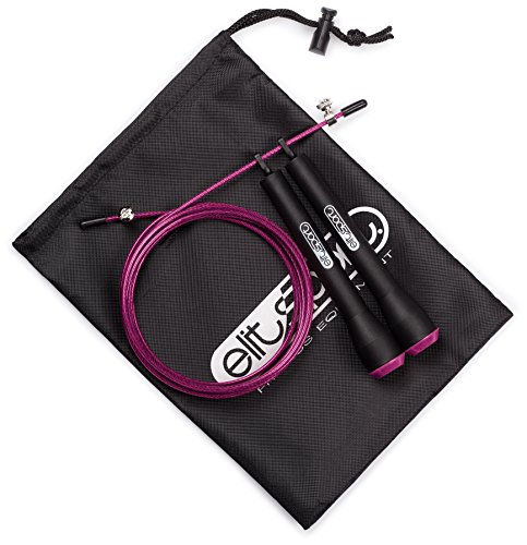 Comba de Velocidad ELIT SPORT - Corssfit Speed Rope - Rodamientos Metálicos de Alta Calidad. Cable de Acero de 2.5 mm de Alta Velocidad con Recubrimiento de PVC. Comba Profesional. Hombre y Mujer