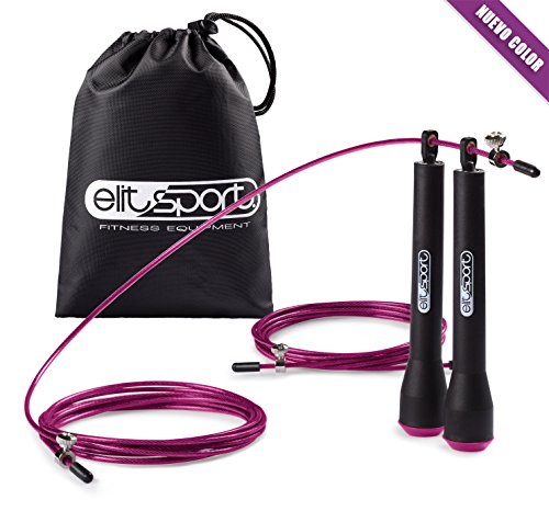 Comba de Velocidad ELIT SPORT - Corssfit Speed Rope - Rodamientos Metálicos de Alta Calidad. Cable de Acero de 2.5 mm de Alta Velocidad con Recubrimiento de PVC. Comba Profesional. Hombre y Mujer