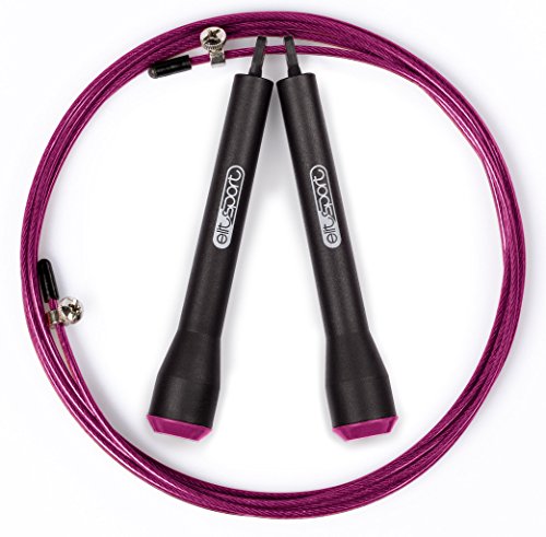 Comba de Velocidad ELIT SPORT - Corssfit Speed Rope - Rodamientos Metálicos de Alta Calidad. Cable de Acero de 2.5 mm de Alta Velocidad con Recubrimiento de PVC. Comba Profesional. Hombre y Mujer