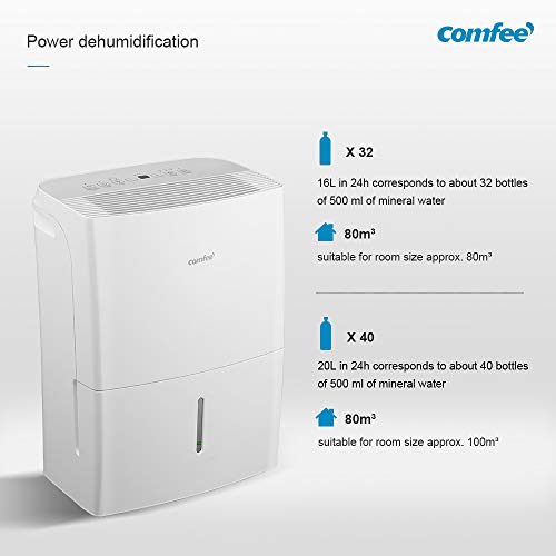 Comfee MDDF-16DEN7 WF - Deshumidificador (16 L/24 h, tamaño de la habitación aprox. 80 m³ (32 m²), compatible con APP