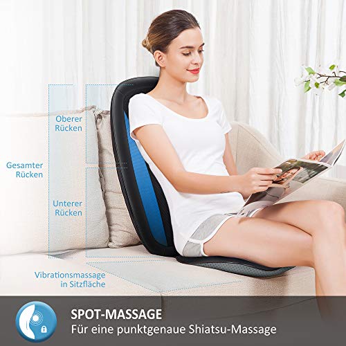 Comfier Respaldo de Masaje Shiatsu con Función Calor, Masajeador Cojín de Asiento de Masaje Profundo con Vibración para Toda la Espalda, Cintura, Caderas y Muslos en Casa, Oficina o Coche