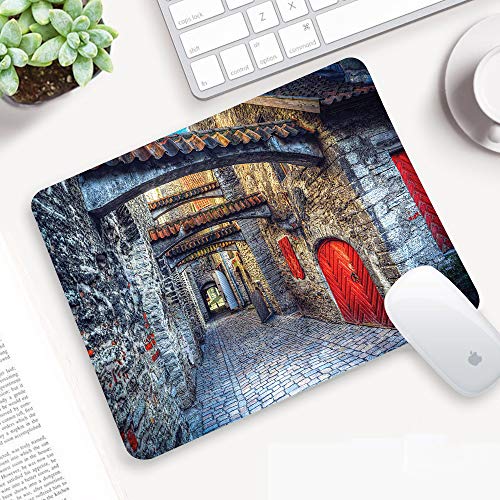 Comfortable Mouse Pad 320x250 mm,Medieval, Old Stone Street Pasaje de piedra en Estonia ,Gaming Matte superficie lisa para ratón de goma antideslizantes con Designs para gamer y Office trabajo32x25 cm