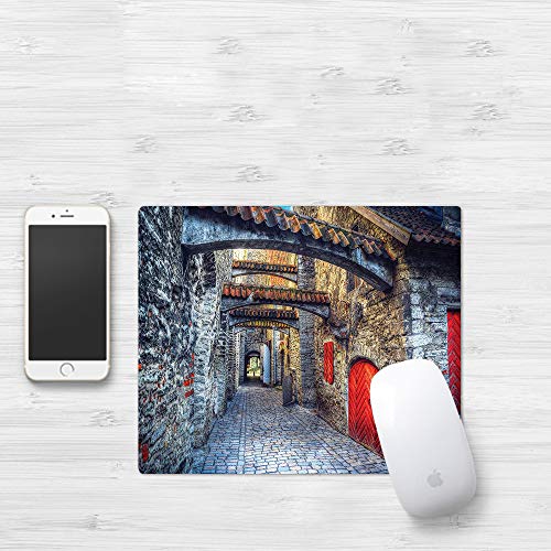 Comfortable Mouse Pad 320x250 mm,Medieval, Old Stone Street Pasaje de piedra en Estonia ,Gaming Matte superficie lisa para ratón de goma antideslizantes con Designs para gamer y Office trabajo32x25 cm