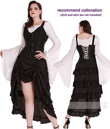 COMFREE Corsé Mujer Abdominal Medieval Steampunk Corset Ajustable Sexy Corpiños Talla Grande Negro M
