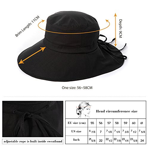 Comhats Mujer Sol Verano Algodón Sombrero De ala Ancha Tapa Abatible UPF 50 + Barbilla Manera Gorro Caqui M