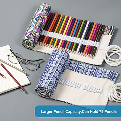 Comius Sharp 2 Piezas Lona Bolso para Lápices con 72 Agujeros, Estuche Enrollable para Lápices Portalápices de Lona Organizador para Envolver Lápices Lápiz, Escuela, Oficina (Estilo 1)