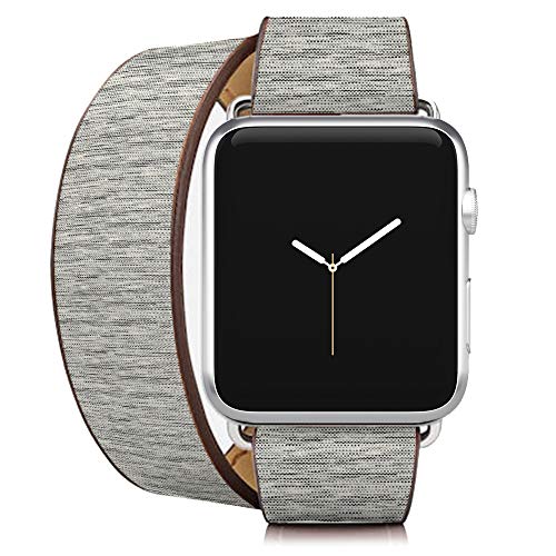 Compatible con Apple Watch de 38 mm y 40 mm, Correa de Reloj de Doble Vuelta de Piel con adaptadores de Acero Inoxidable (Textura Irregular de Trazo espaciado)
