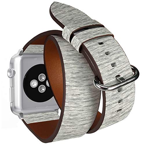 Compatible con Apple Watch de 38 mm y 40 mm, Correa de Reloj de Doble Vuelta de Piel con adaptadores de Acero Inoxidable (Textura Irregular de Trazo espaciado)