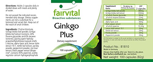 Complejo de Ginkgo - Ginkgo Biloba + Colina + Ácido Alfa Lipoico + Piperina + Melisa + Ortiga - VEGANO - Dosis elevada - 100 Cápsulas - Calidad Alemana