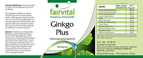 Complejo de Ginkgo - Ginkgo Biloba + Colina + Ácido Alfa Lipoico + Piperina + Melisa + Ortiga - VEGANO - Dosis elevada - 100 Cápsulas - Calidad Alemana