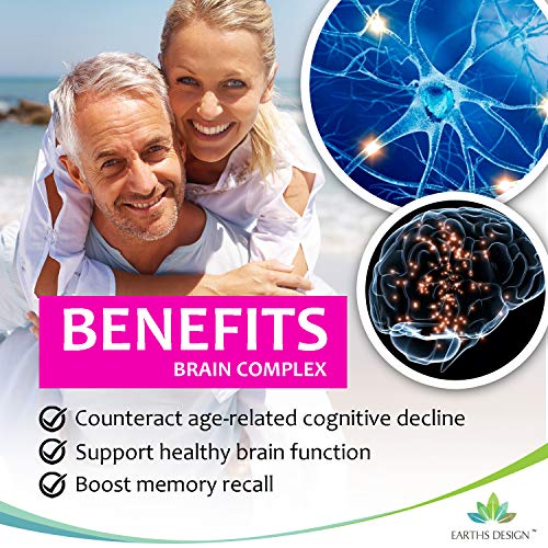 Complejo Estimulante Cerebral - Suplemento Vitamínico Nootrópico - Apto Para Vegetarianos - 90 Pastillas (Suministro Para 3 Meses) de Earths Design