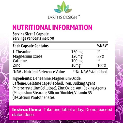 Complejo Estimulante Cerebral - Suplemento Vitamínico Nootrópico - Apto Para Vegetarianos - 90 Pastillas (Suministro Para 3 Meses) de Earths Design