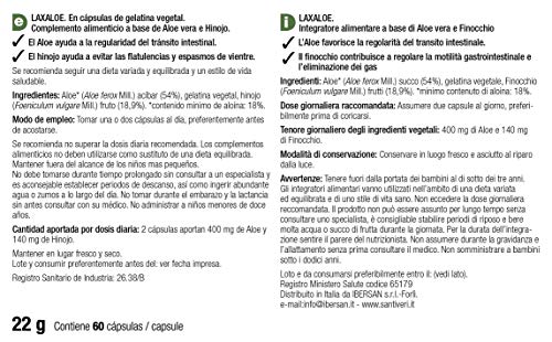 Complemento alimenticio Laxaloe de Santiveri: estuche de 60 cápsulas (22 gr) a base de aloe vera e hinojo