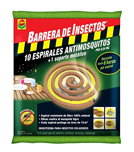 Compo Repelente Barrera de Insectos antimosquitos, Protección contra Mosquitos y Avispas, Incl. 10 espirales y Soporte metálico, 17x11x1.5 cm