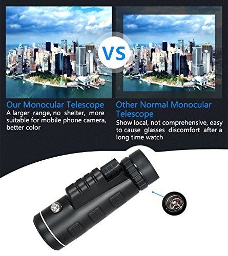 CompraFun Telescopio Monocular 40X60 con Enfoque Dual Zoom Óptico Impermeable Visión Partido Fútbol Pájaros Turismo Caza Senderismo Conciertos Viaje Navegación a Prueba de Nieble Día y Noche
