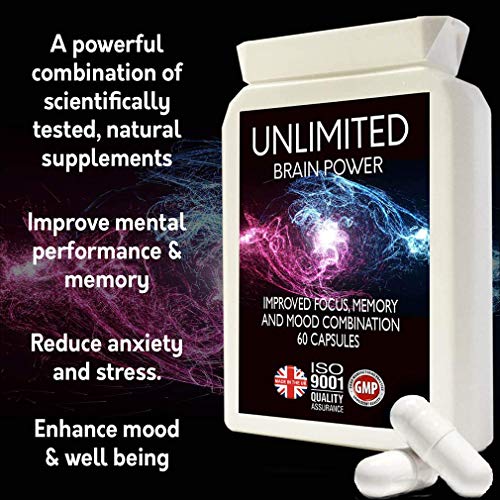 Concentración, memoria, estado ánimo, aprendizaje - Suplemento nootrópico Formulación avanzada - con L-tirosina, L-teanina, guaraná, L-taurina - Hecho en el Reino Unido