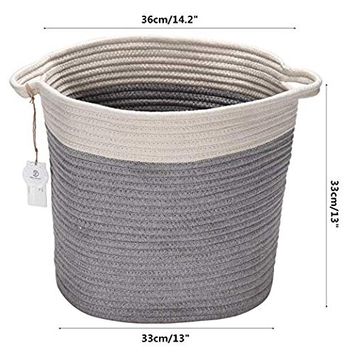 Conjunto de cesta de almacenamiento en forma oval 40,6 x 33 cm de cuerda de hilo de algodó Cesta con asas para almacenamiento en habitación de los niñ Grey & Nature