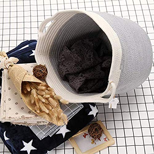 Conjunto de cesta de almacenamiento en forma oval 40,6 x 33 cm de cuerda de hilo de algodó Cesta con asas para almacenamiento en habitación de los niñ Grey & Nature