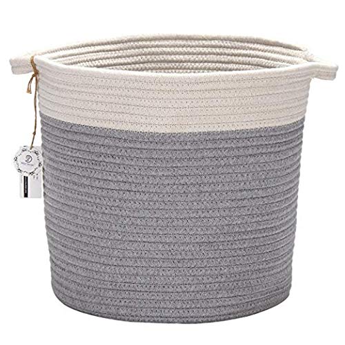 Conjunto de cesta de almacenamiento en forma oval 40,6 x 33 cm de cuerda de hilo de algodó Cesta con asas para almacenamiento en habitación de los niñ Grey & Nature