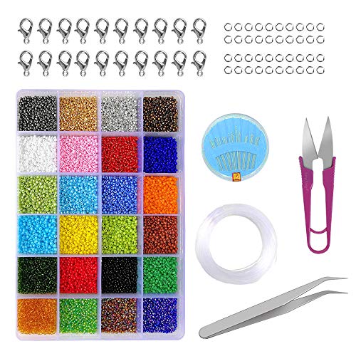 Conjunto de Cuentas de Colores,Abalorios para Hacer Pulseras,24 Colores de Vidrio Perlas de Potro Mini Cuentas para Hacer Joyas Collares Pulseras Pendiente Bisutería Regalo DIY
