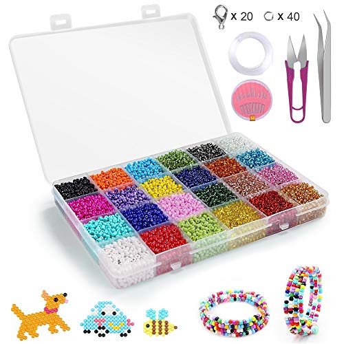 Conjunto de Cuentas de Colores,Abalorios para Hacer Pulseras,24 Colores de Vidrio Perlas de Potro Mini Cuentas para Hacer Joyas Collares Pulseras Pendiente Bisutería Regalo DIY