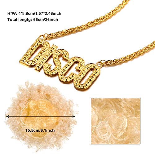 Conjunto de Disfraces Hippies Peluca Afro de Moda Collar de Gafas de Sol para Fiesta Temática de los Años 50/60/70 (Estilo C)