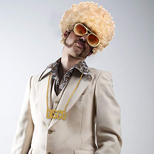 Conjunto de Disfraces Hippies Peluca Afro de Moda Collar de Gafas de Sol para Fiesta Temática de los Años 50/60/70 (Estilo C)