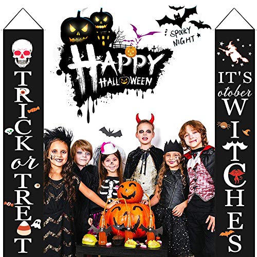 Conjunto de pancarta de Halloween Decoración de cortina de Halloween Pancarta de truco o pancarta Decoraciones de Halloween al aire libre Letrero colgante de Halloween Pintura colgante para el hogar
