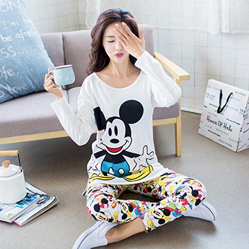 Conjunto de Pijamas de Invierno y Primavera para Mujer con Estampado Animal y Pijama de algodón rayón de Manga Larga Coreano Suelto