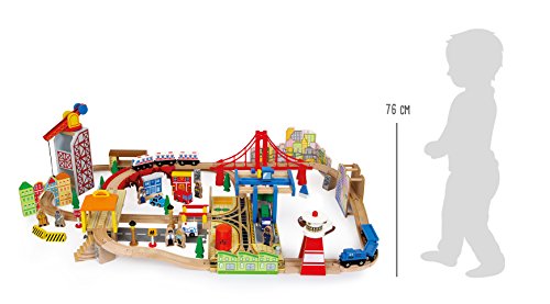 Conjunto ferrocarril ferrocarril de madera puerto de madera| Conjunto de 100 piezas con diversos accesorios